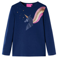 Maglietta da Bambina Maniche Lunghe con Design Unicorno Blu Marino 116 14291