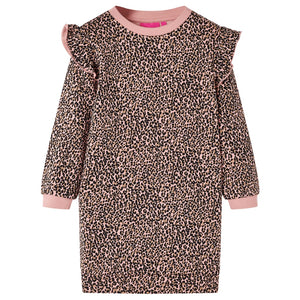 Abito in Felpa da Bambina con Stampa Leopardata Rosa Medio 92 14429