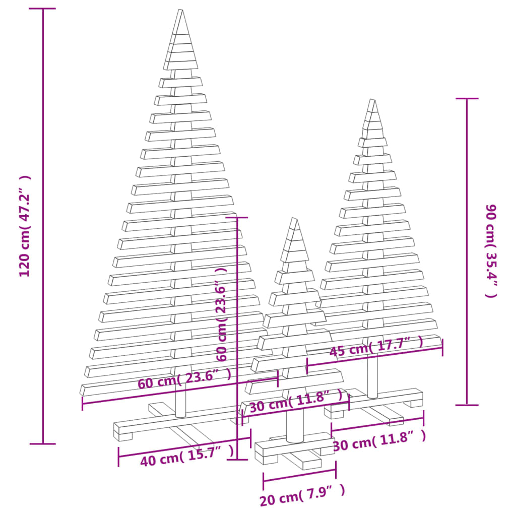 Alberi di Natale Decorativi in Legno 3pz Legno Massello di Pino 3200672