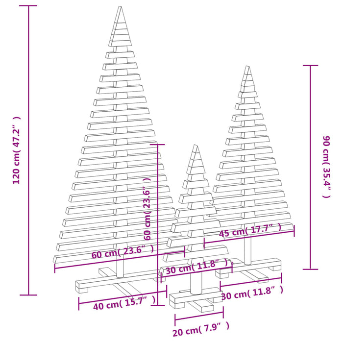 Alberi di Natale Decorativi in Legno 3pz Legno Massello di Pino 3200672