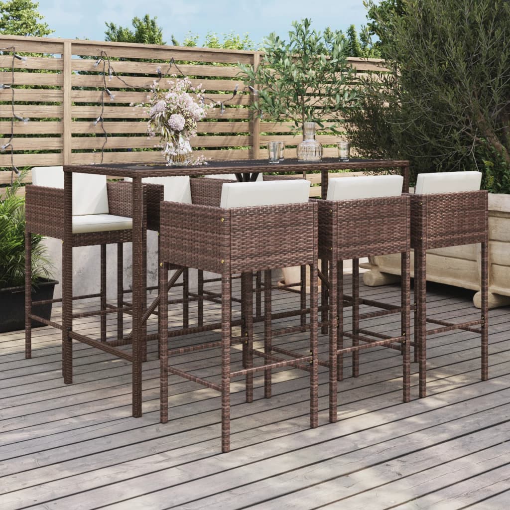 Set Bar da Giardino 7 pz con Cuscini in Polyrattan Marronecod mxl 125017