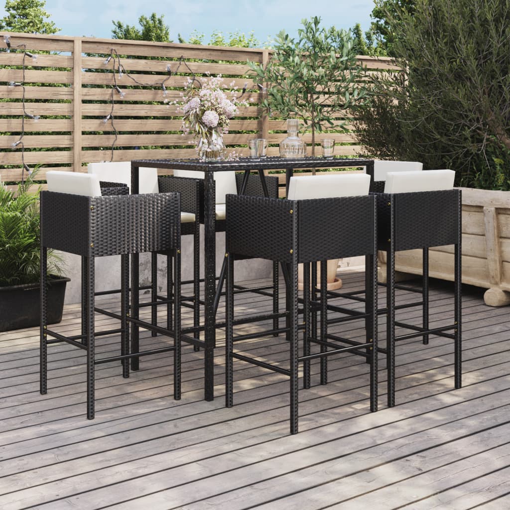 Set Bar da Giardino 7 pz con Cuscini in Polyrattan Nero 3200658