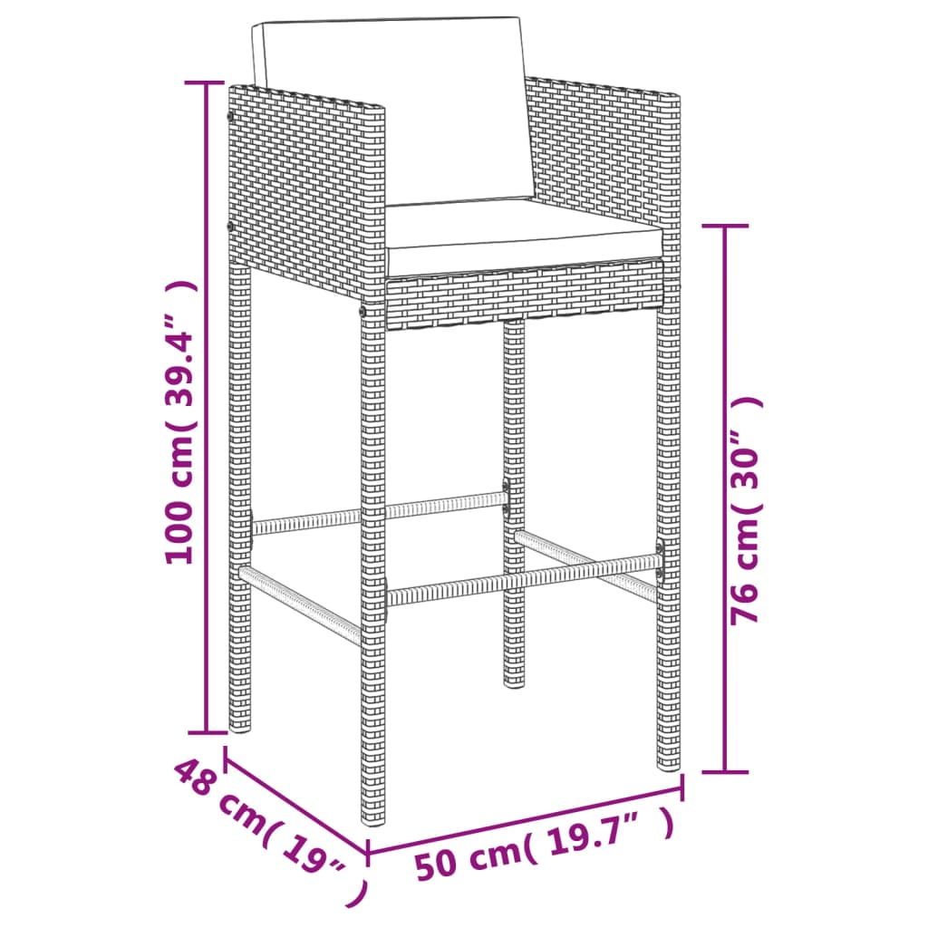 Set Bar da Giardino 5 pz con Cuscini in Polyrattan Grigio 3200659