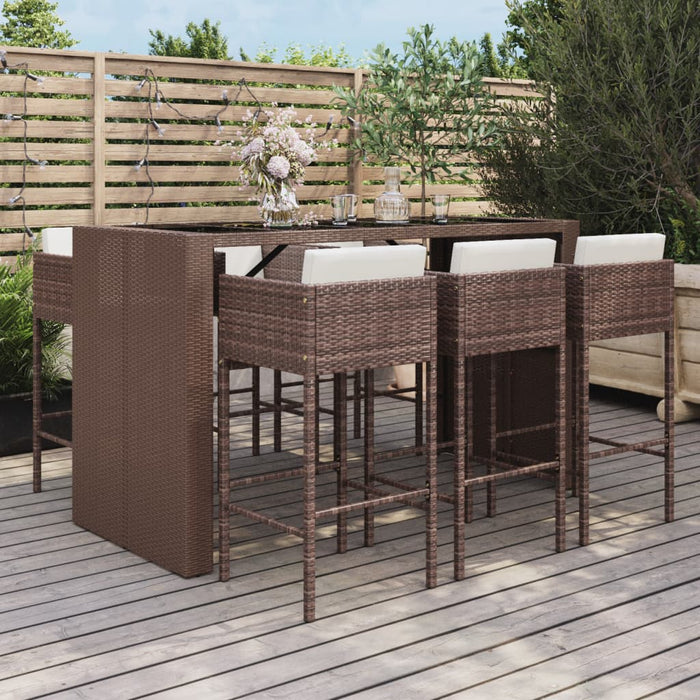 Set Bar da Giardino 7 pz con Cuscini in Polyrattan Marronecod mxl 125024