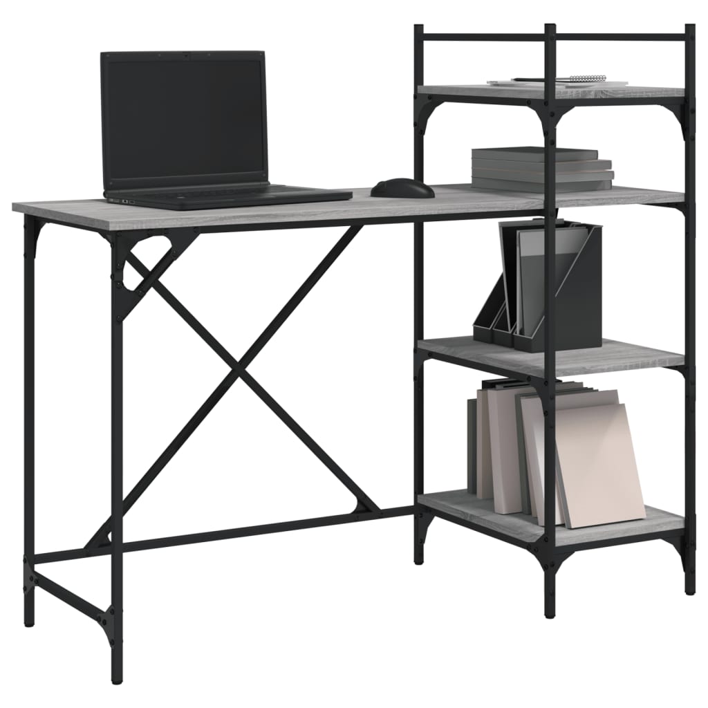 Scrivania per Computer con Scaffali Grigio Sonoma 120x47x109 cm 836216