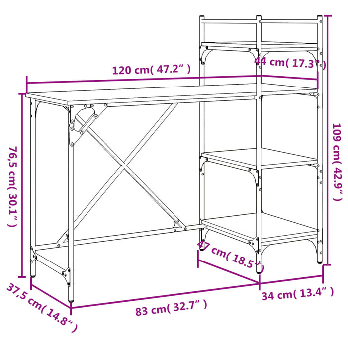 Scrivania per Computer con Scaffali Rovere Marrone 120x47x109cm 836217