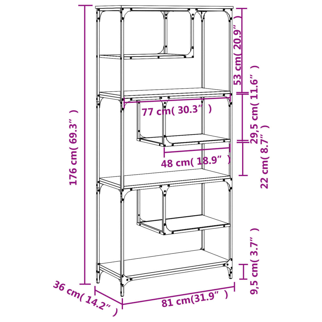 Libreria Grigio Sonoma 81x36x176 cm in Legno Multistrato 836226