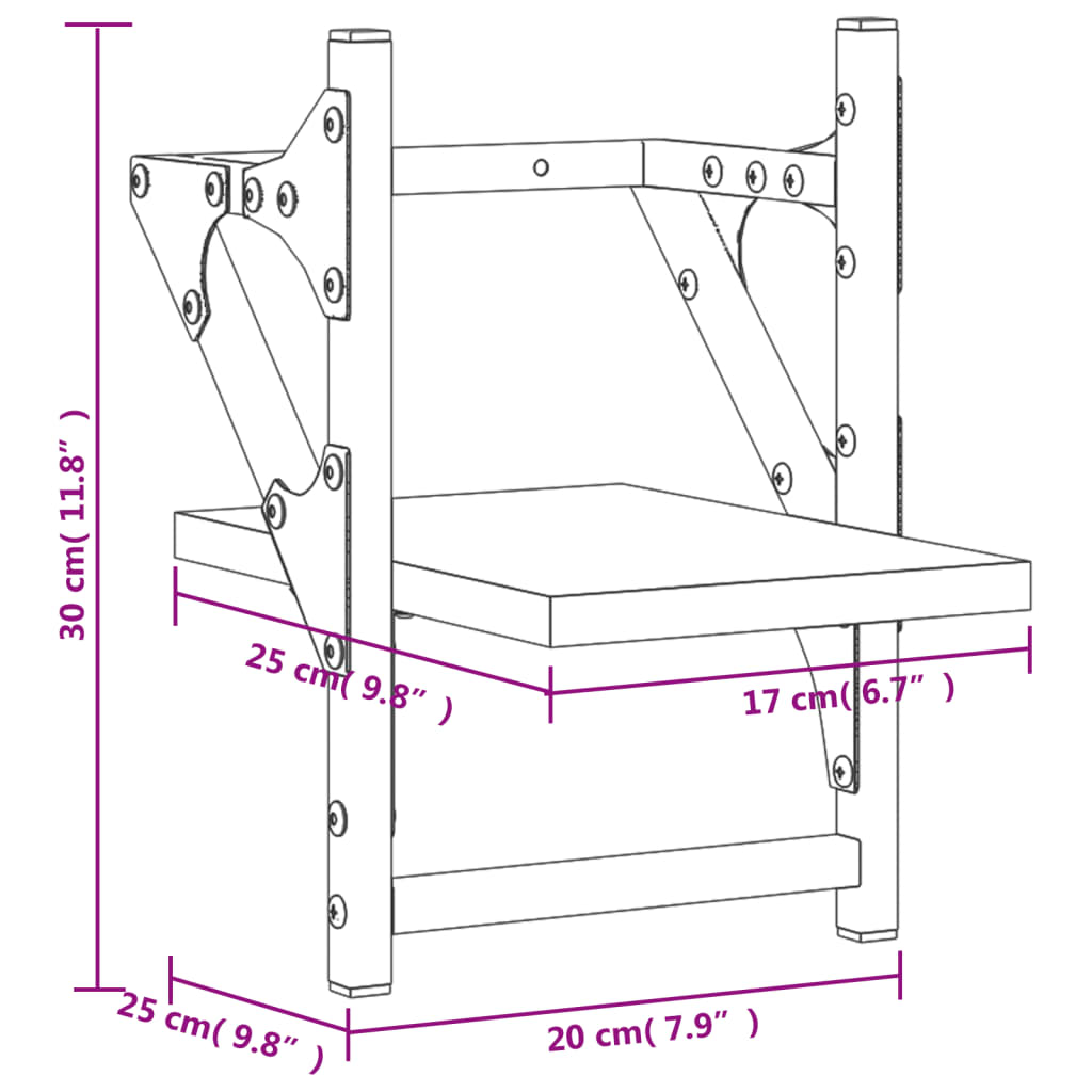 Mensole da Parete con Aste 2 pz Nere 20x25x30 cm 836228