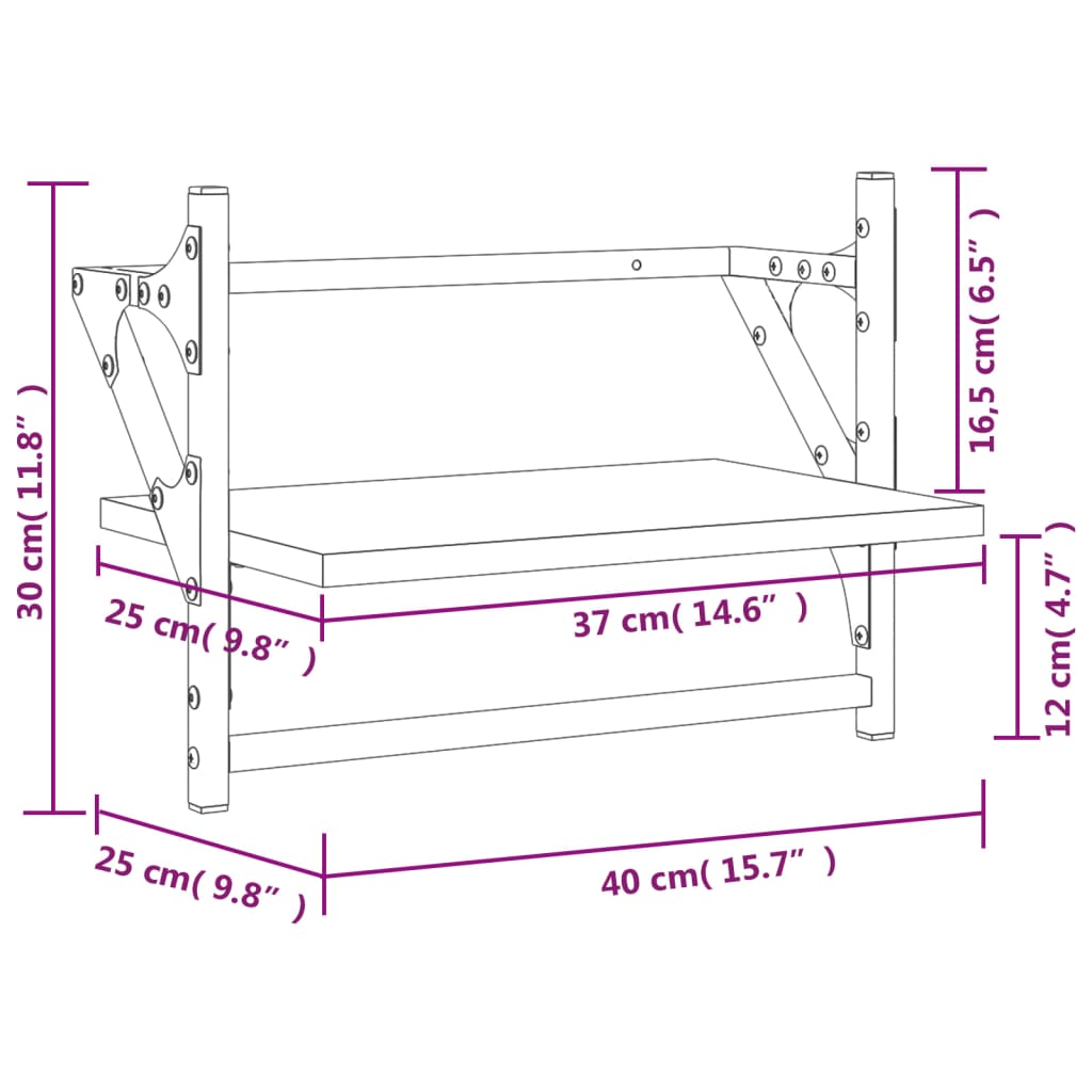 Mensole a Parete con Aste 2pz Grigio Sonoma 40x25x30 cm 836241