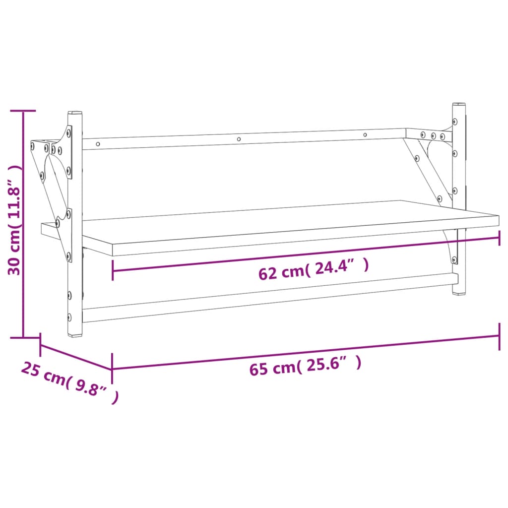 Mensole a Parete con Aste 2pz Rovere Fumo 65x25x30 cm 836245