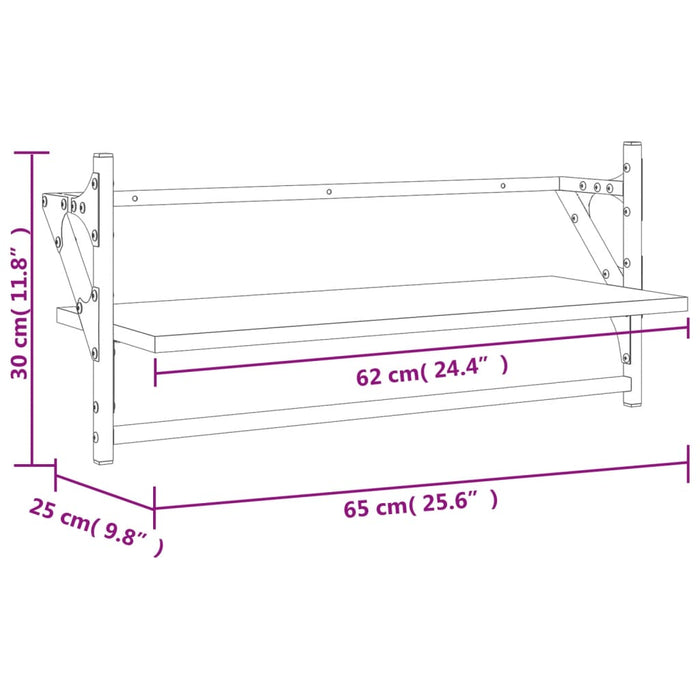 Mensole a Parete con Aste 2pz Rovere Fumo 65x25x30 cm 836245