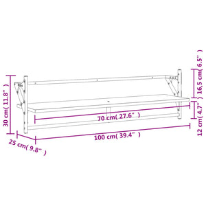 Mensole a Parete con Aste 2pz Rovere Fumo 100x25x30 cm 836250