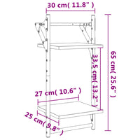 Mensole a Parete con Aste 2pz Rovere Fumo 30x25x65 cm 836255