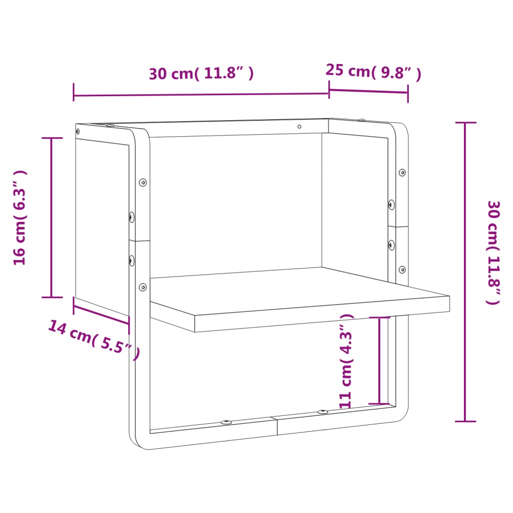 Mensola a Parete con Asta Rovere Fumo 30x25x30 cm 836280