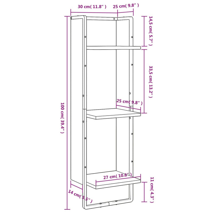 Scaffale Parete 3Ripiani Rovere Marrone 30x25x100cm Multistrato 836307