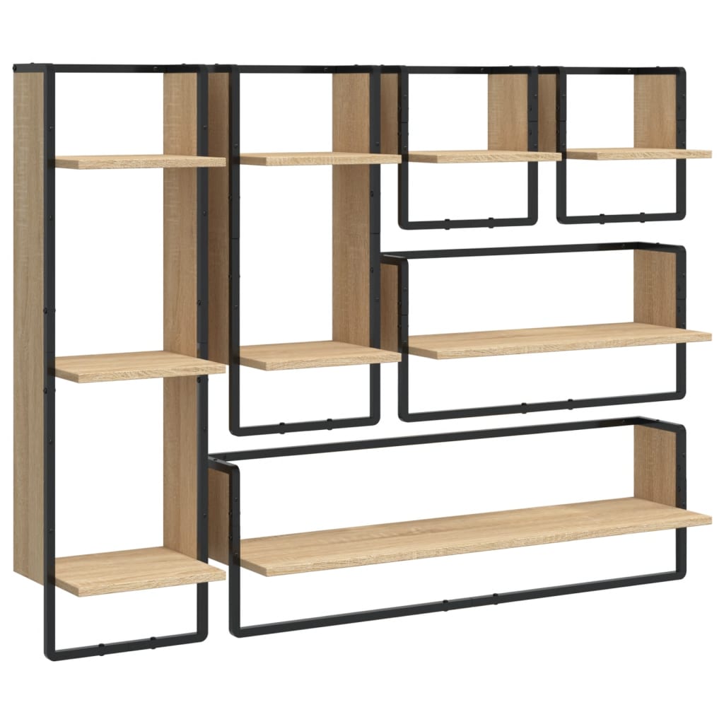 Set Mensole Parete con Aste 6pz Rovere Sonoma Legno Multistratocod mxl 107702