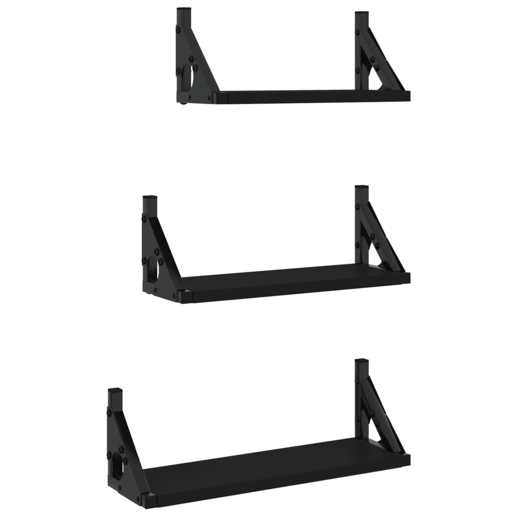 Set Mensole da Parete 3pz Nero in Legno Multistrato 836318