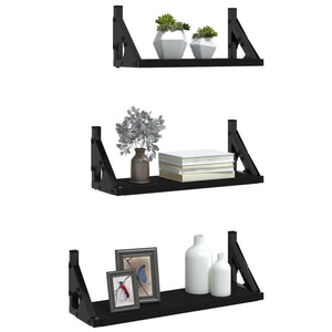 Set Mensole da Parete 3pz Nero in Legno Multistrato 836318