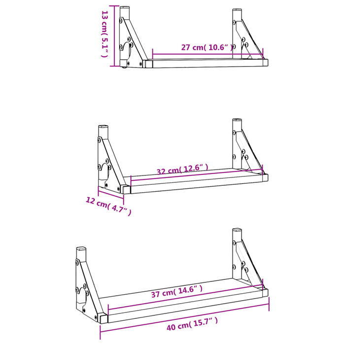 Set Mensole da Parete 3pz Nero in Legno Multistrato 836318