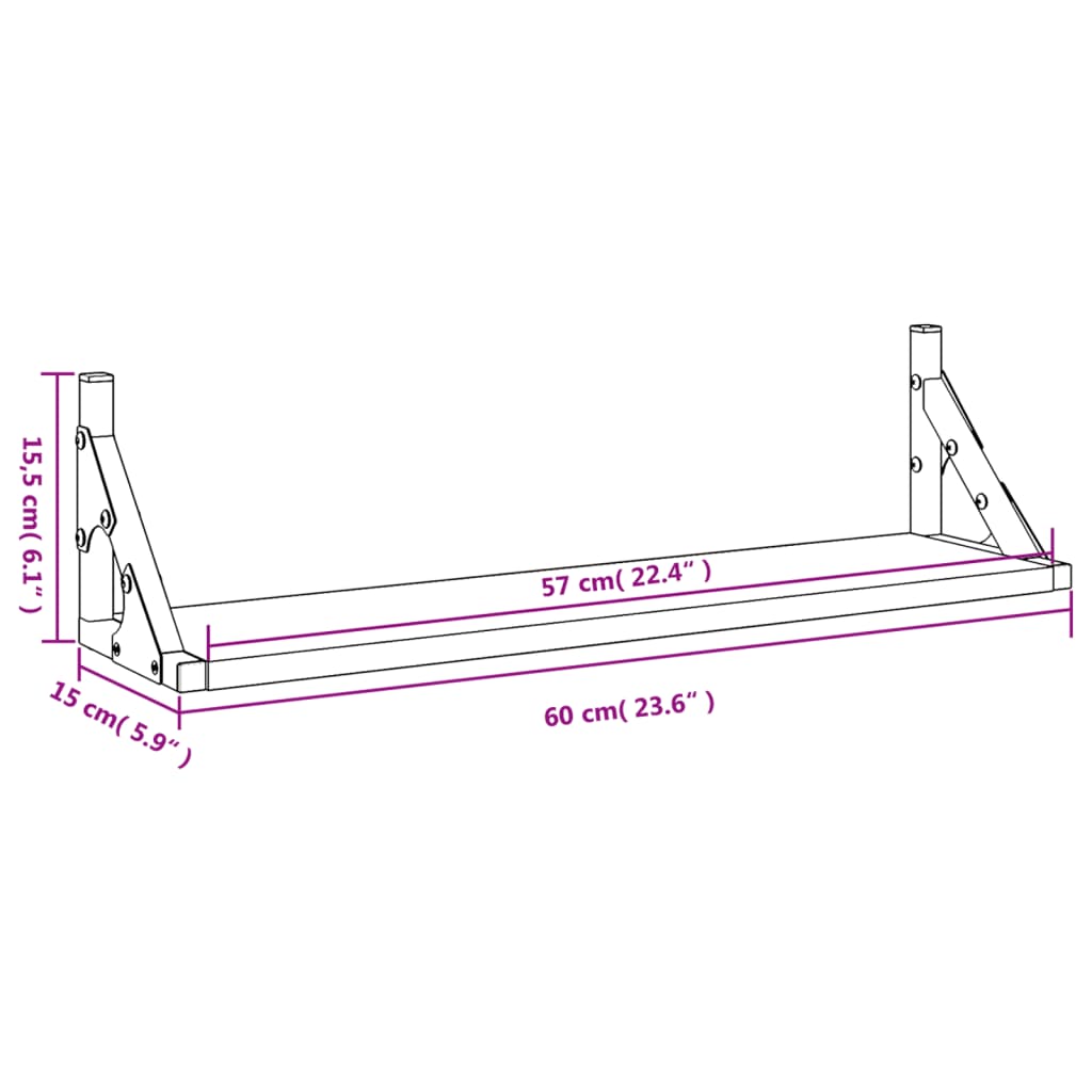 Mensole da Parete 2pz Nere 60x15x15,5 cm 836323