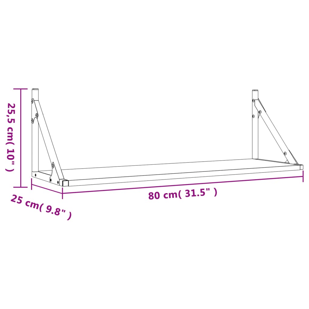 Mensole Parete 2pz Grigio Sonoma 80x25x25,5cm Legno Multistrato 836341