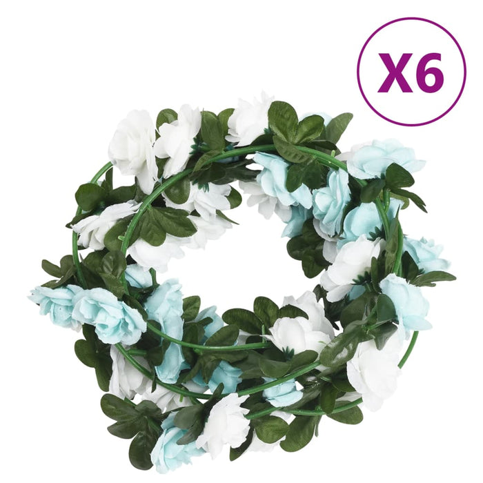 Ghirlande Fiori Artificiali Natale 6 pz Blu e Bianco 240 cm 359065