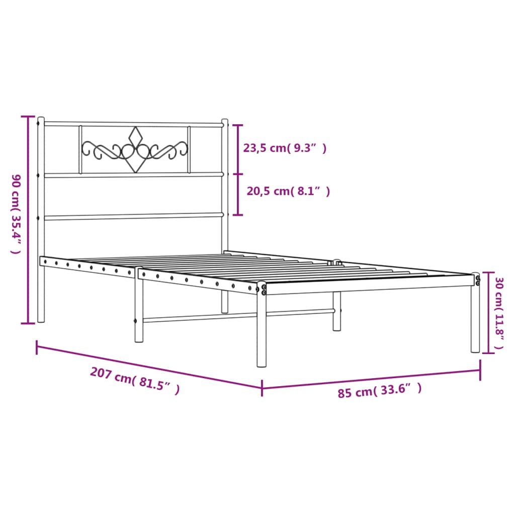 Giroletto con Testiera in Metallo Nero 80x200 cm 355258