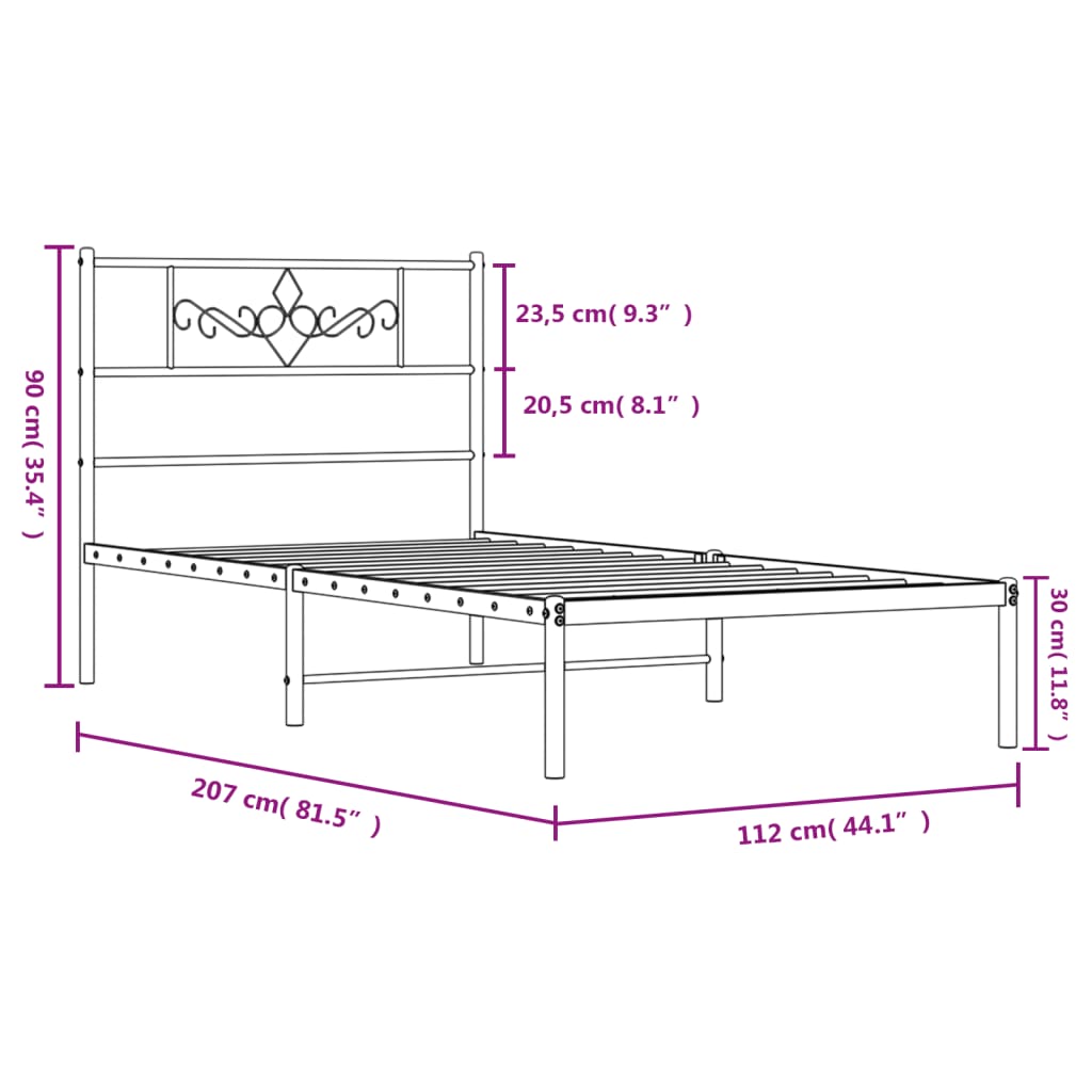 Giroletto con Testiera in Metallo Nero 107x203 cm 355263