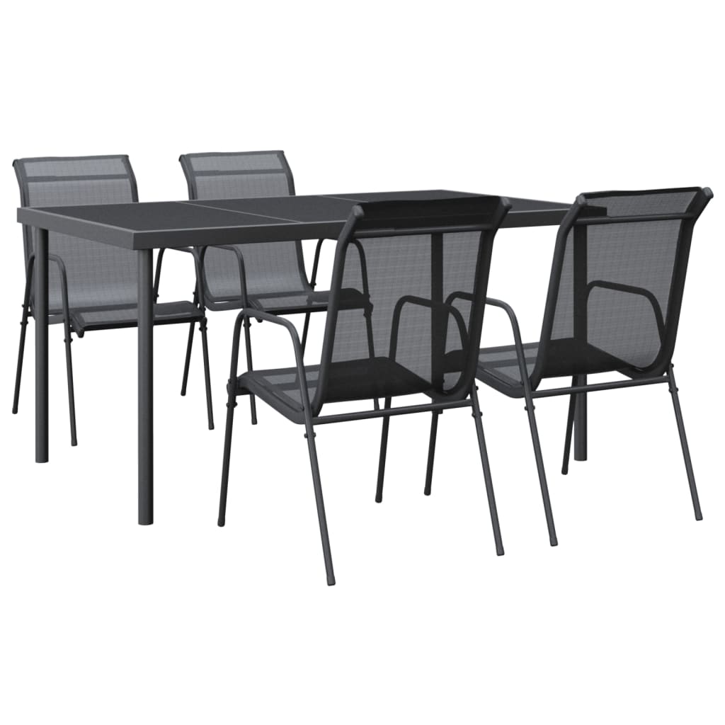 Set da Pranzo da Giardino 5 pz Nero in Acciaio e Textilenecod mxl 77106