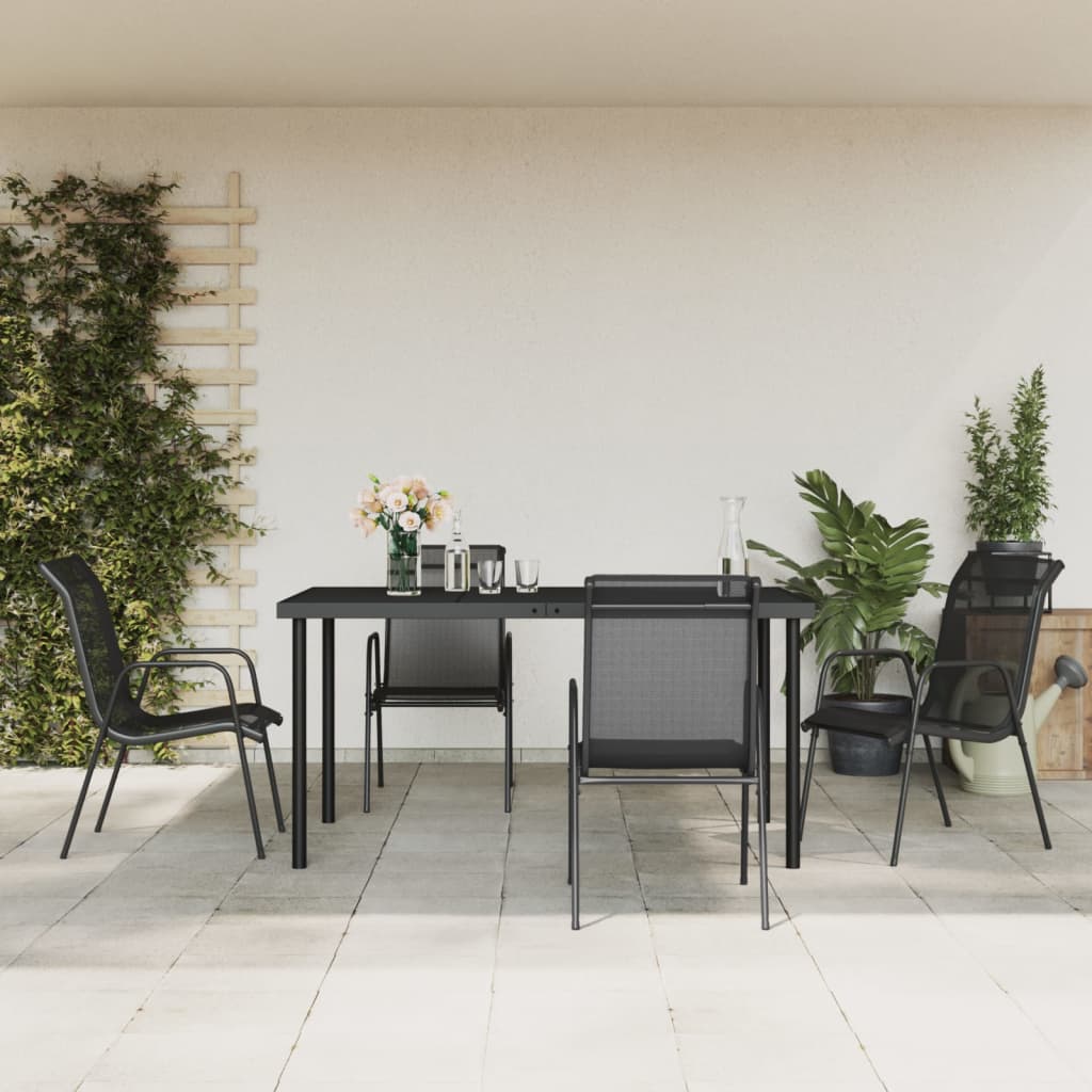 Set da Pranzo da Giardino 5 pz Nero in Acciaio e Textilenecod mxl 77106