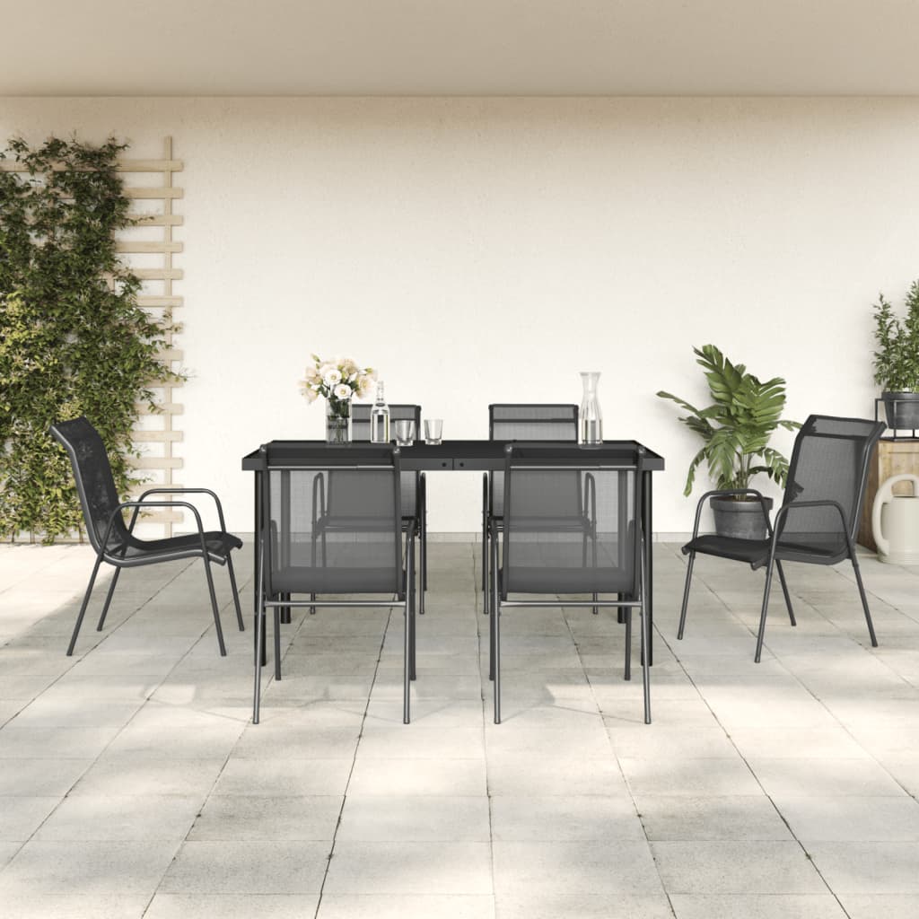 Set da Pranzo da Giardino 7 pz Nero in Acciaio e Textilene 3200679