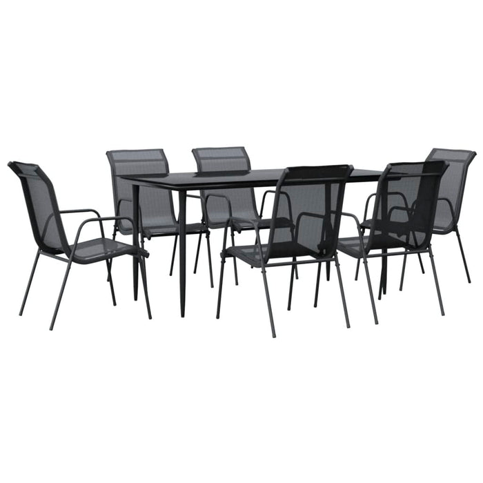 Set da Pranzo da Giardino 7 pz Nero in Acciaio e Textilene 3200687