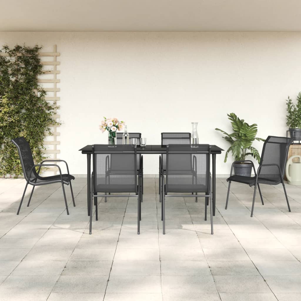 Set da Pranzo da Giardino 7 pz Nero in Acciaio e Textilene 3200687