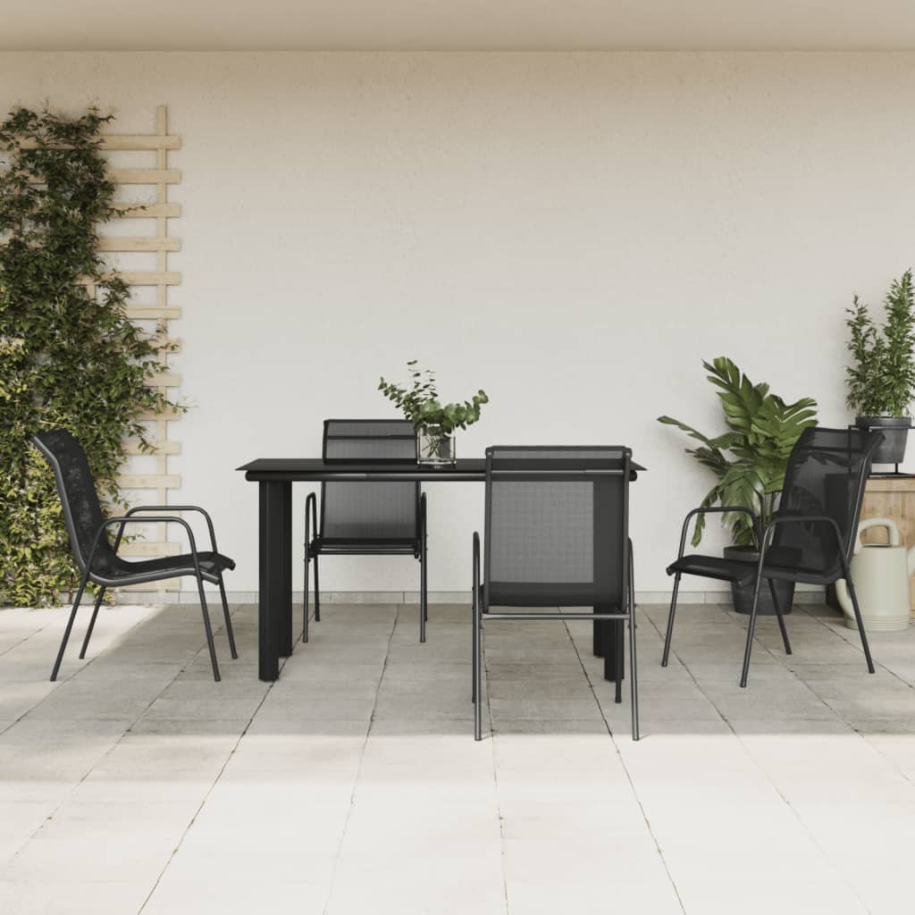 Set da Pranzo da Giardino 5 pz Nero in Acciaio e Textilene 3200692