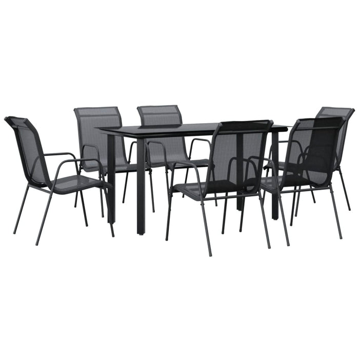 Set da Pranzo da Giardino 7 pz Nero in Acciaio e Textilene 3200693