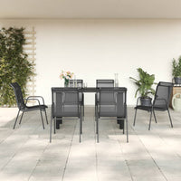 Set da Pranzo da Giardino 7 pz Nero in Acciaio e Textilene 3200693