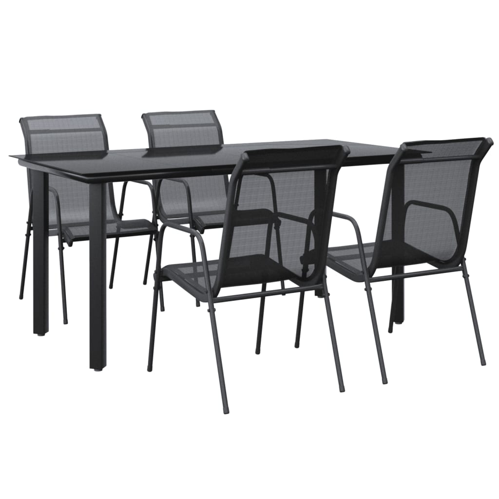 Set da Pranzo da Giardino 5 pz Nero in Acciaio e Textilene 3200694