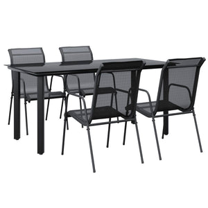 Set da Pranzo da Giardino 5 pz Nero in Acciaio e Textilene 3200694