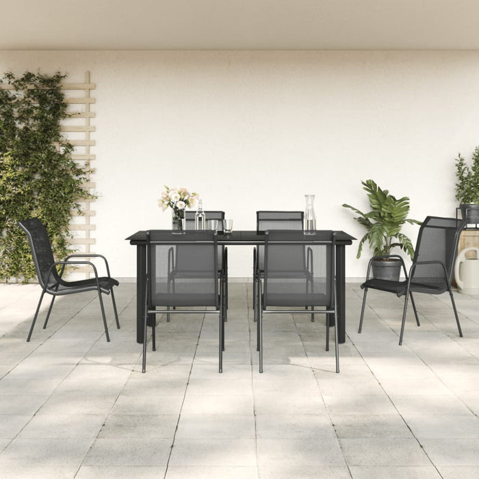 Set da Pranzo da Giardino 7 pz Nero in Acciaio e Textilene 3200695