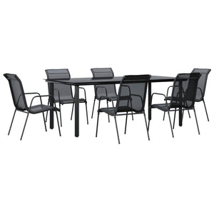 Set da Pranzo da Giardino 7 pz Nero in Acciaio e Textilenecod mxl 125011