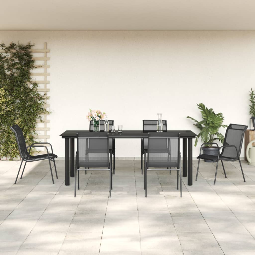 Set da Pranzo da Giardino 7 pz Nero in Acciaio e Textilenecod mxl 125011