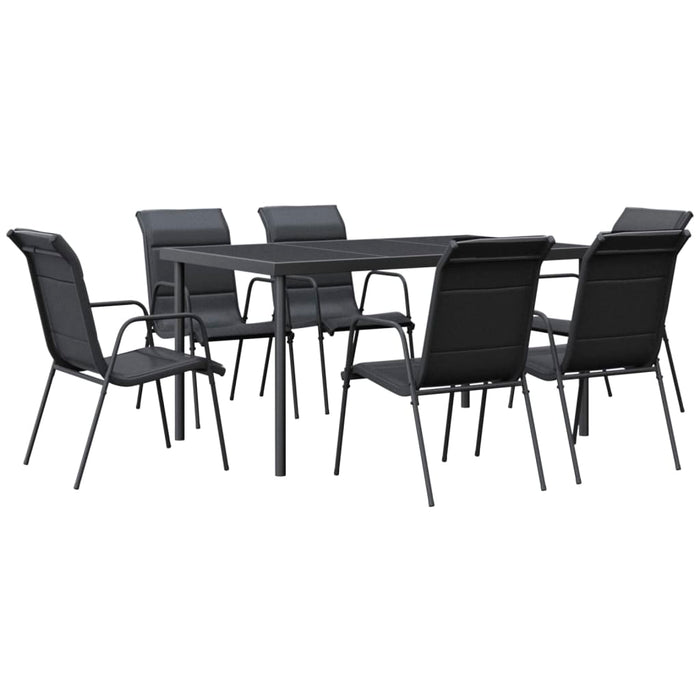 Set da Pranzo da Giardino 7 pz Nero in Acciaio e Textilenecod mxl 77102