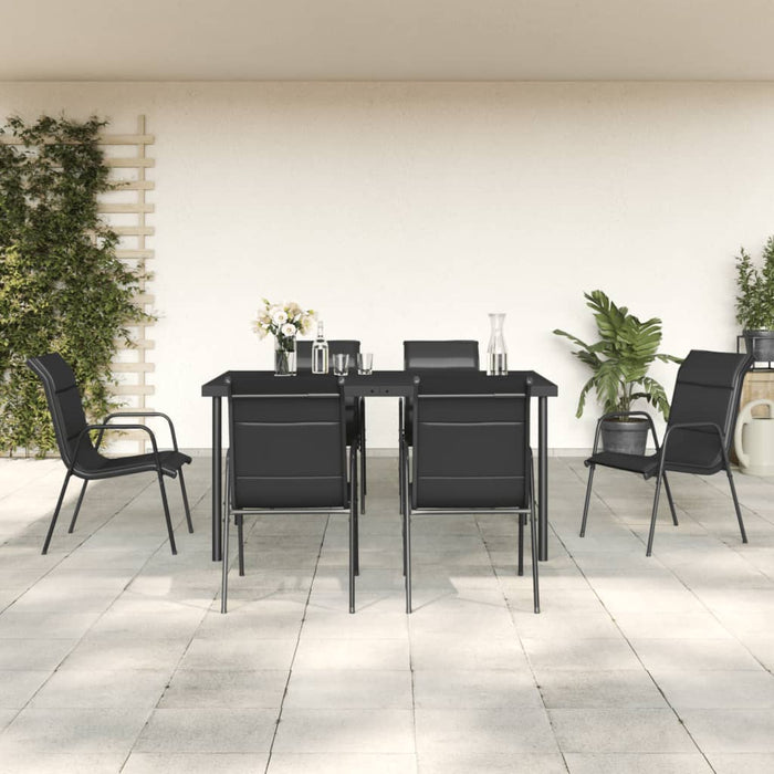 Set da Pranzo da Giardino 7 pz Nero in Acciaio e Textilenecod mxl 77102