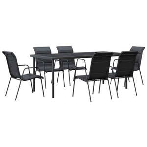 Set da Pranzo da Giardino 7 pz Nero in Acciaio e Textilenecod mxl 101070