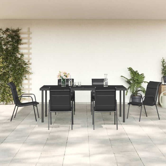 Set da Pranzo da Giardino 7 pz Nero in Acciaio e Textilenecod mxl 101070