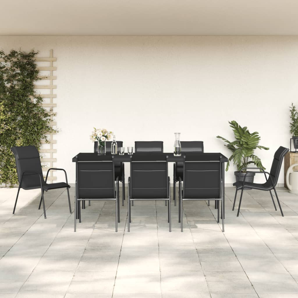 Set da Pranzo da Giardino 9 pz Nero in Acciaio e Textilenecod mxl 77092