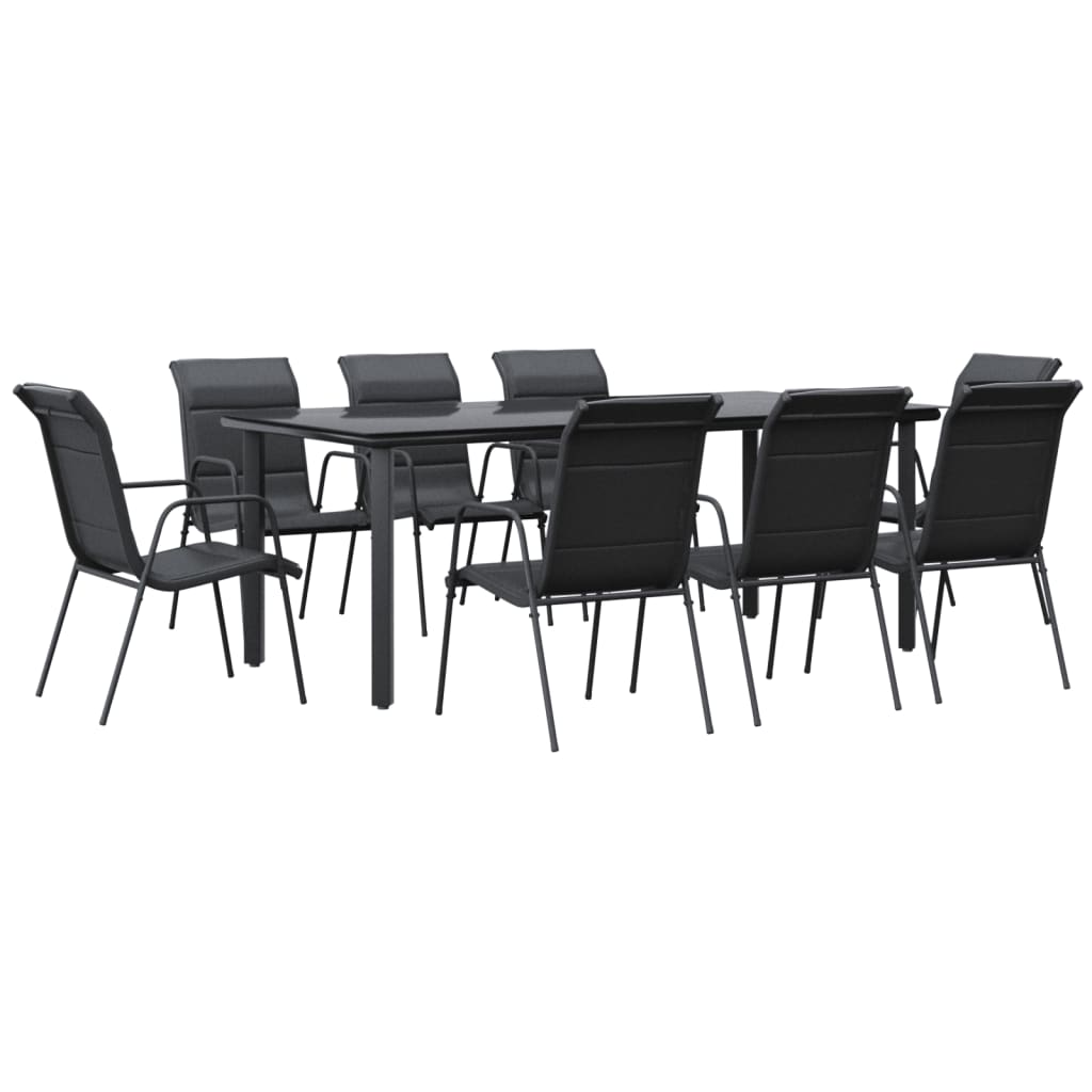 Set da Pranzo da Giardino 9 pz Nero in Acciaio e Textilenecod mxl 77292