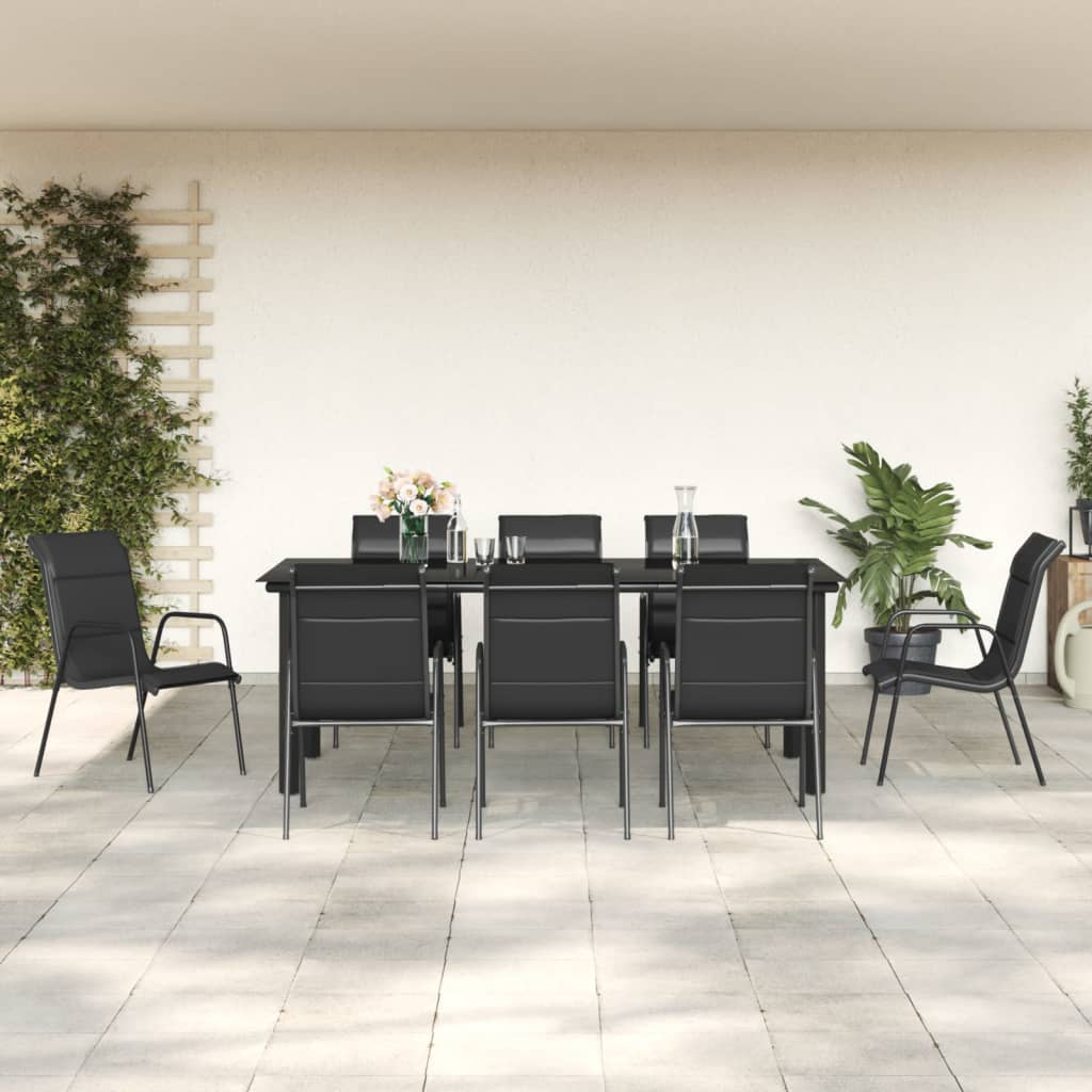 Set da Pranzo da Giardino 9 pz Nero in Acciaio e Textilenecod mxl 77292