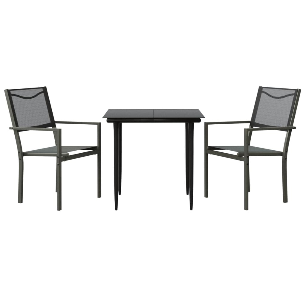 Set da Pranzo da Giardino 3 pz Nero in Acciaio e Textilenecod mxl 125029