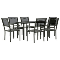 Set da Pranzo da Giardino 7 pz Nero in Acciaio e Textilenecod mxl 77089